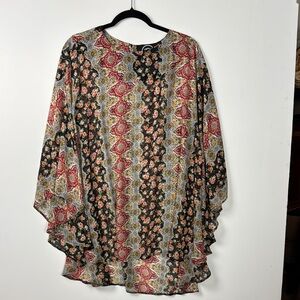NUGGLES Floral Patterned Women's Top w/ Butterfly Sleeves MADE IN THE USA Boho